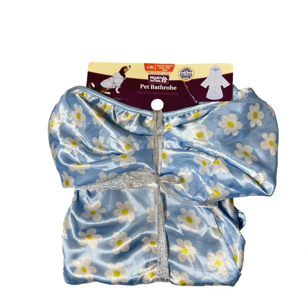 Heart To Tail Pet Bathrobe L/XL Blue Daisy‎ Design 100% Polyester Large Dog